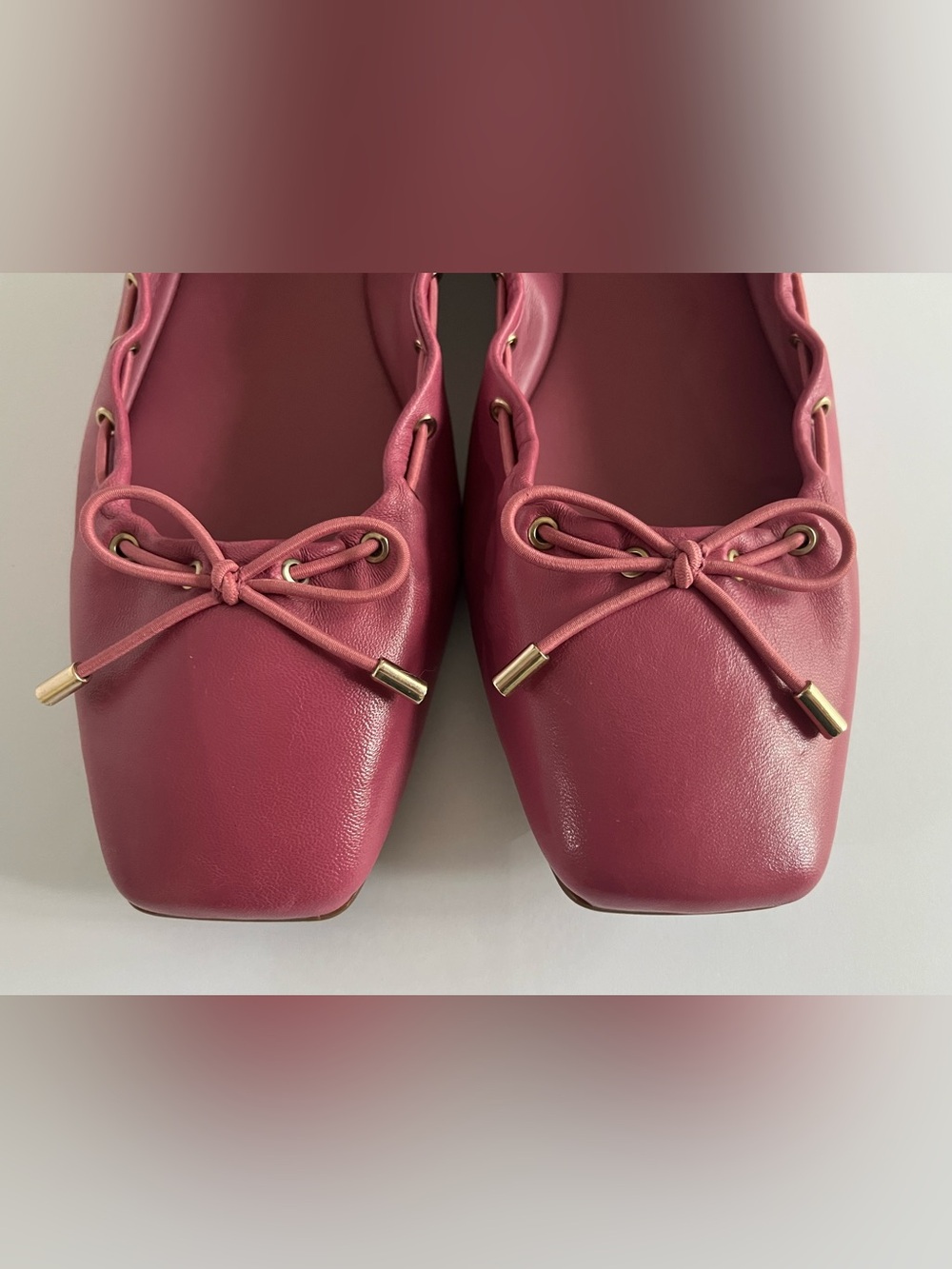 Vince Camuto Pink Leather Ballet Flats Size 9 Square Toe Lace Detail - Picture 8 of 11